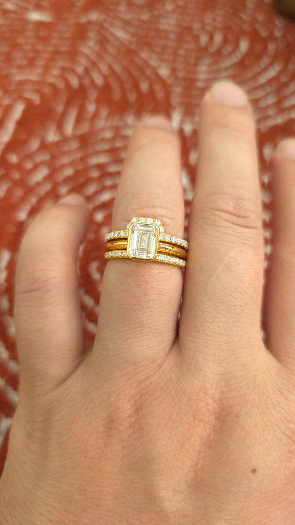 1.75ct Emerald cut lab grown diamond open curved engagement stacking rings for woman