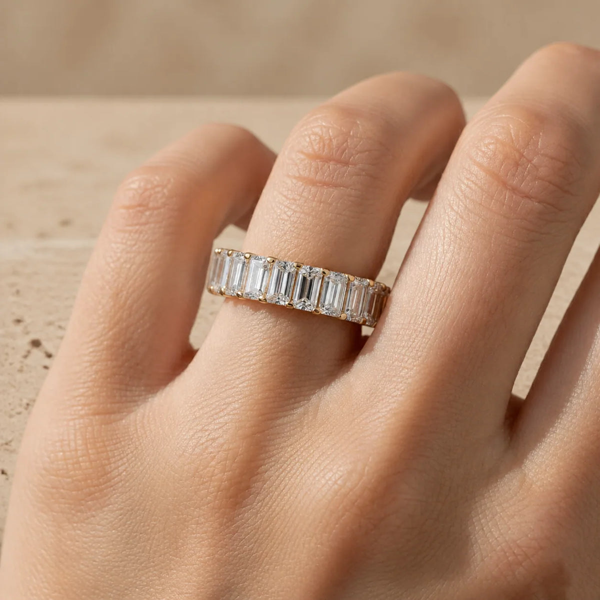 2 CTW Emerald Lab-Grown Diamond Prong-Set Full Eternity Band