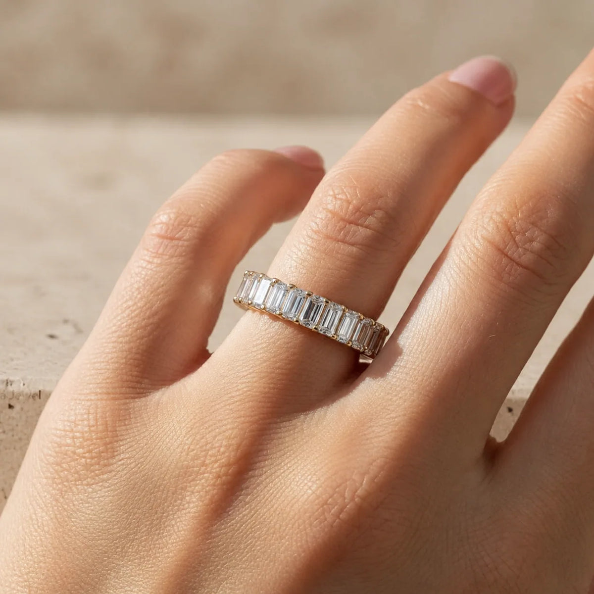 2 CTW Emerald Lab-Grown Diamond Prong-Set Full Eternity Band