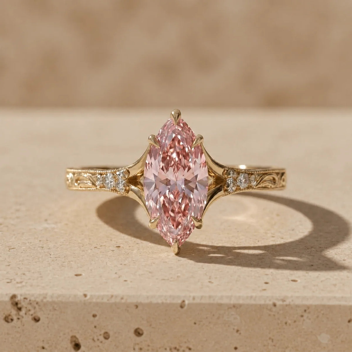 2 CT Fancy Pink Marquise Cut Lab-Grown Diamond Vintage Filigree Engagement Ring