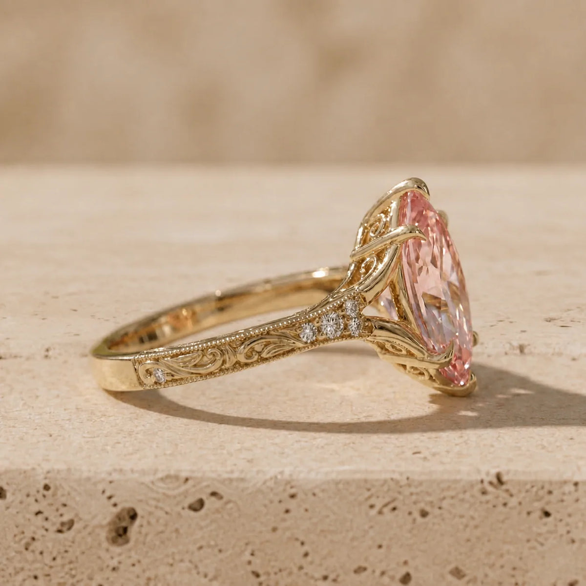 2 CT Fancy Pink Marquise Cut Lab-Grown Diamond Vintage Filigree Engagement Ring