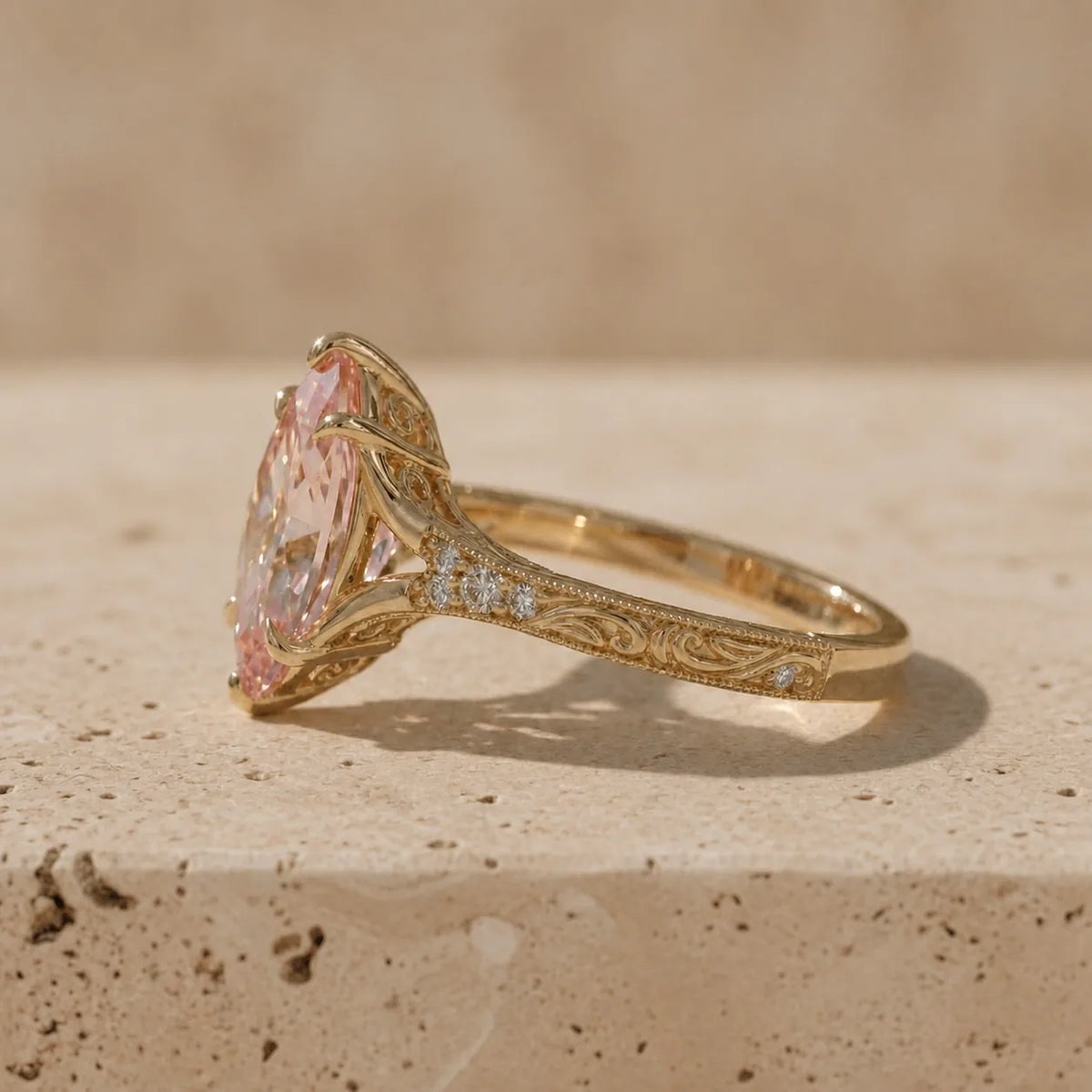 2 CT Fancy Pink Marquise Cut Lab-Grown Diamond Vintage Filigree Engagement Ring