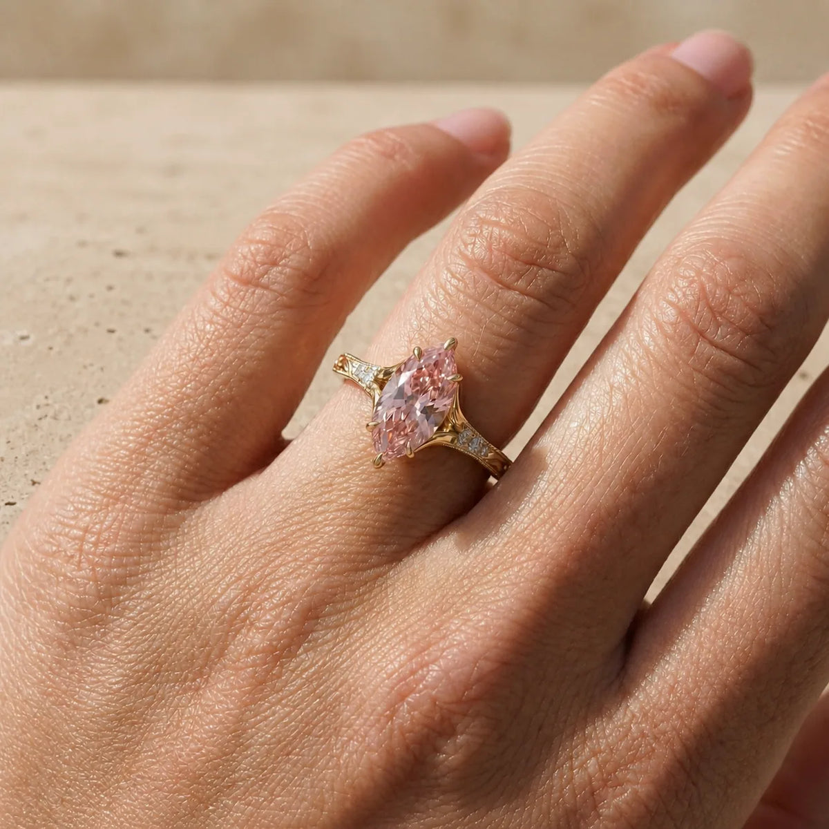 2 CT Fancy Pink Marquise Cut Lab-Grown Diamond Vintage Filigree Engagement Ring
