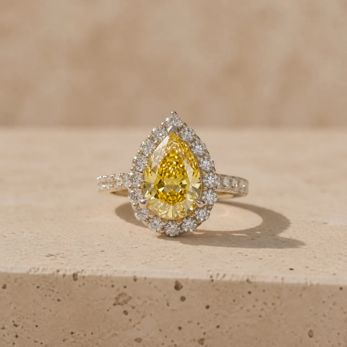 2 CT Fancy Yellow Pear Cut Lab-Grown Diamond Halo Engagement Ring