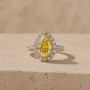 2 CT Fancy Yellow Pear Cut Lab-Grown Diamond Halo Engagement Ring
