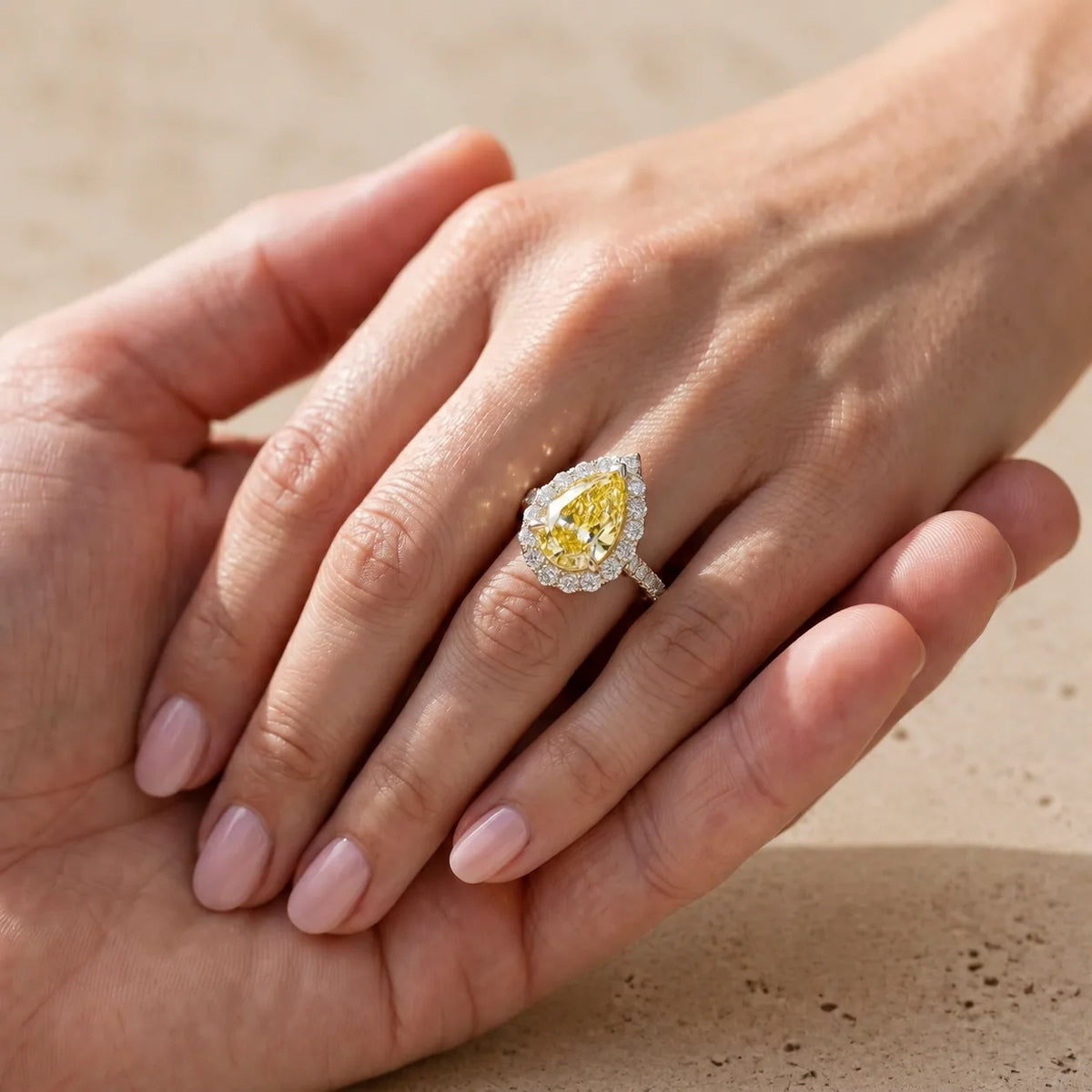 2 CT Fancy Yellow Pear Cut Lab-Grown Diamond Halo Engagement Ring