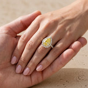 2 CT Fancy Yellow Pear Cut Lab-Grown Diamond Halo Engagement Ring