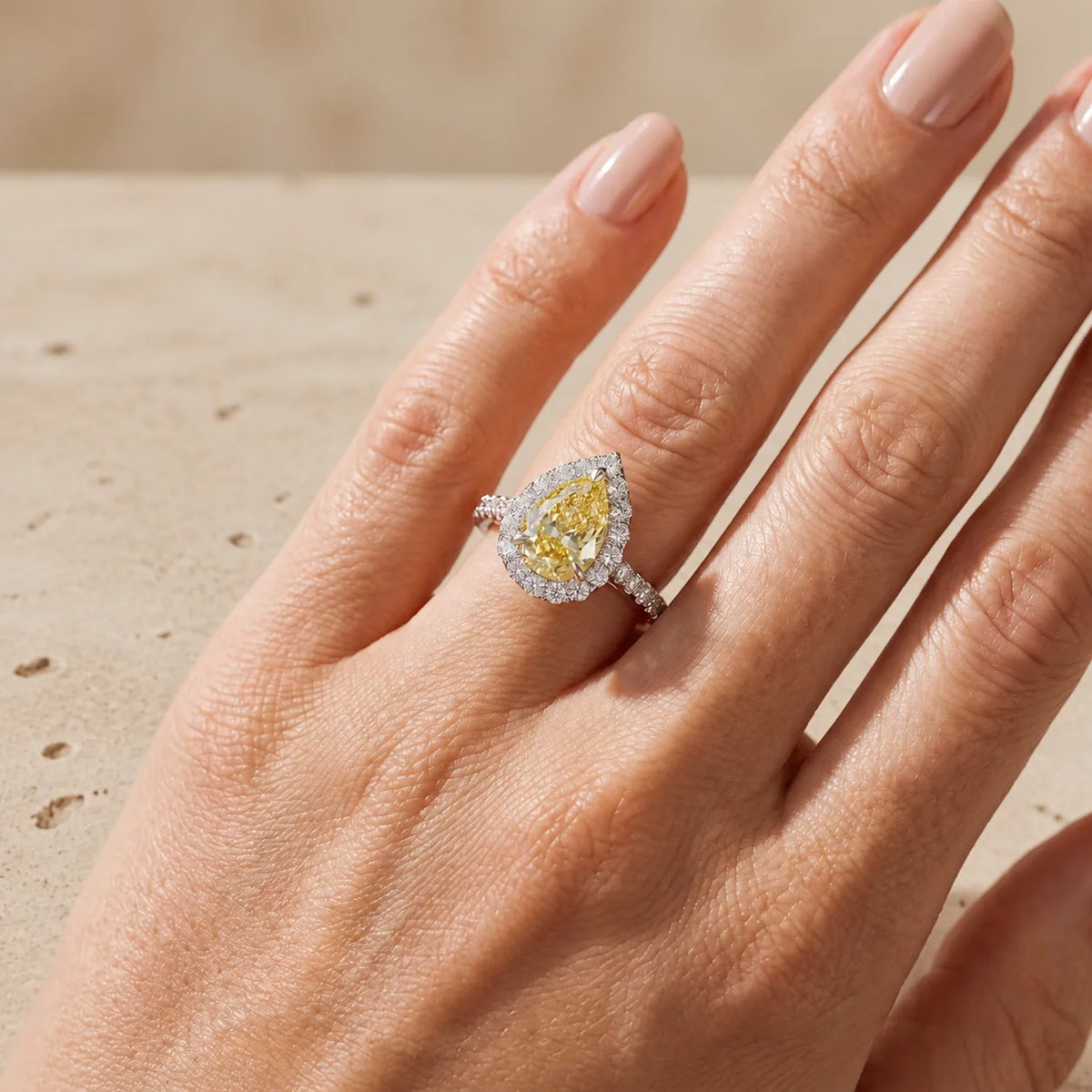 2 CT Fancy Yellow Pear Cut Lab-Grown Diamond Halo Engagement Ring