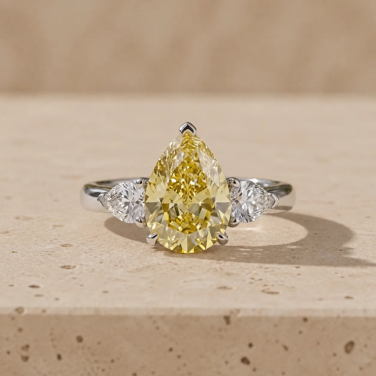 2 CT Fancy Yellow Pear Cut Lab-Grown Diamond Three-Stone Engagement Ring