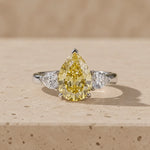 2 CT Fancy Yellow Pear Cut Lab-Grown Diamond Three-Stone Engagement Ring