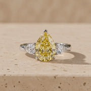 2 CT Fancy Yellow Pear Cut Lab-Grown Diamond Three-Stone Engagement Ring
