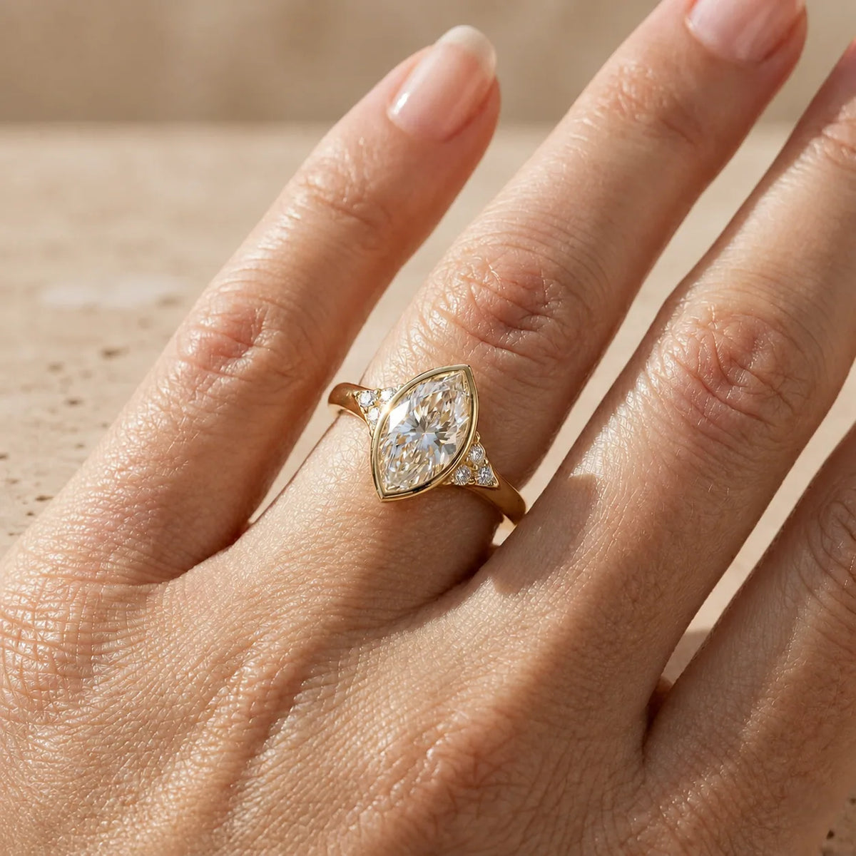 2 CT Marquise Cut Lab-Grown Diamond Bezel-Set Engagement Ring