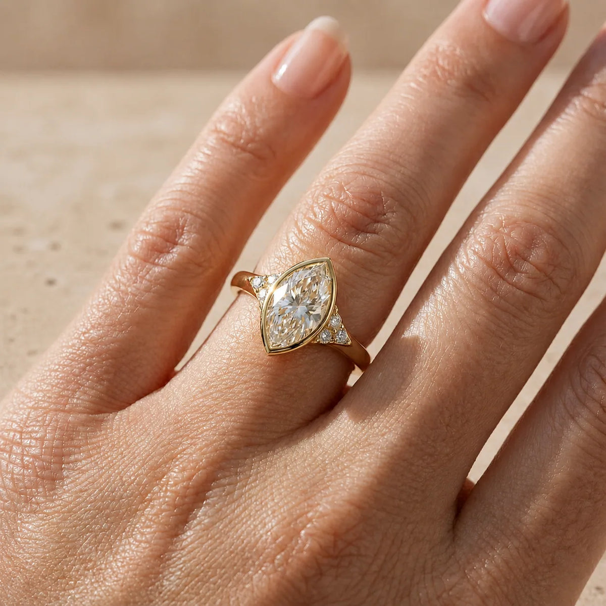 2 CT Marquise Cut Lab-Grown Diamond Bezel-Set Engagement Ring