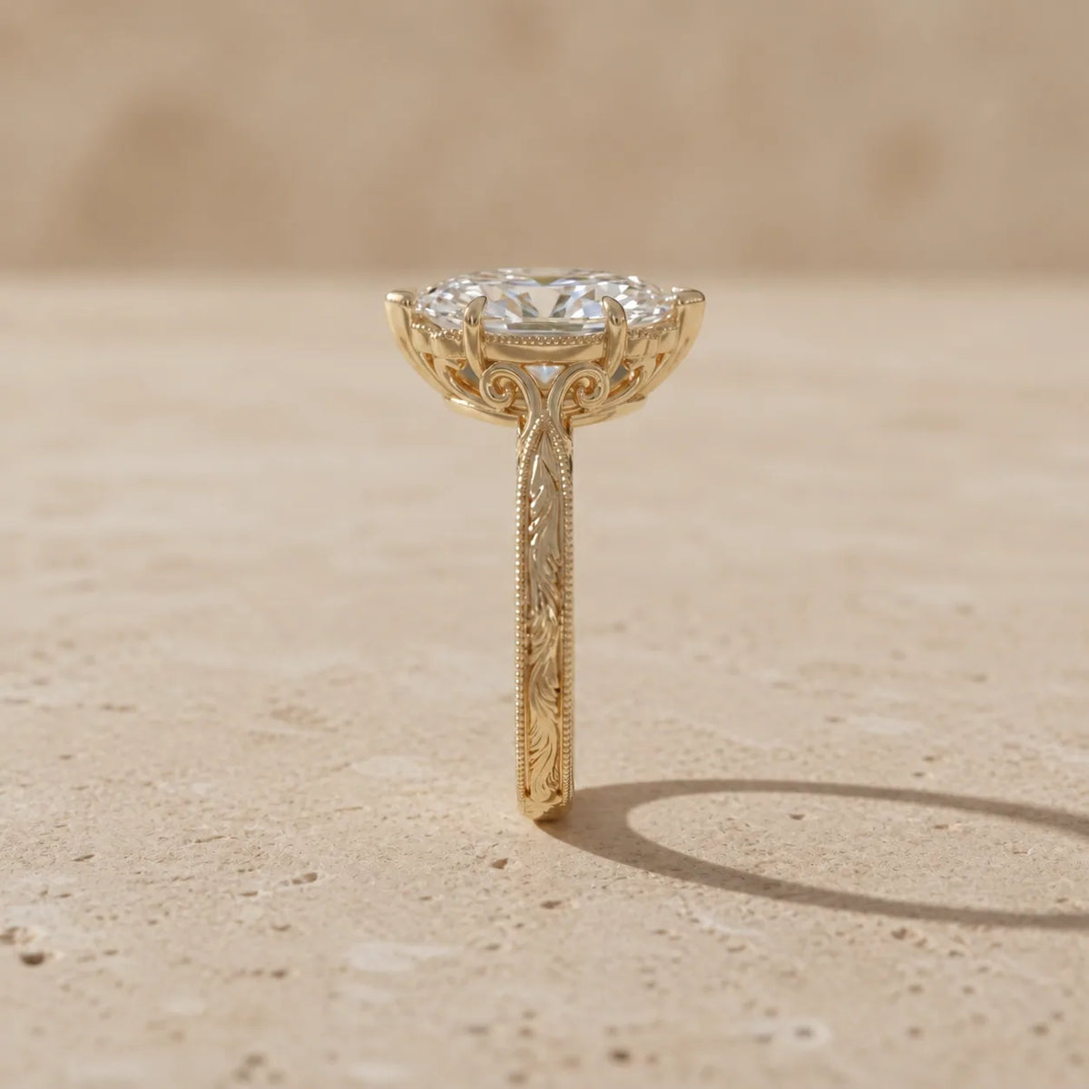 2 CT Marquise Cut Lab-Grown Diamond Bezel-Set Leaf-Motif Engagement Ring