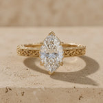 2 CT Marquise Cut Lab-Grown Diamond Engraved Filigree Solitaire Engagement Ring