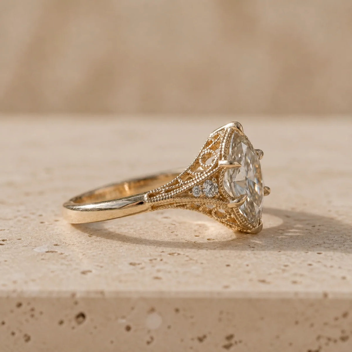 2 CT Marquise Cut Lab-Grown Diamond Leaf-Filigree Engagement Ring