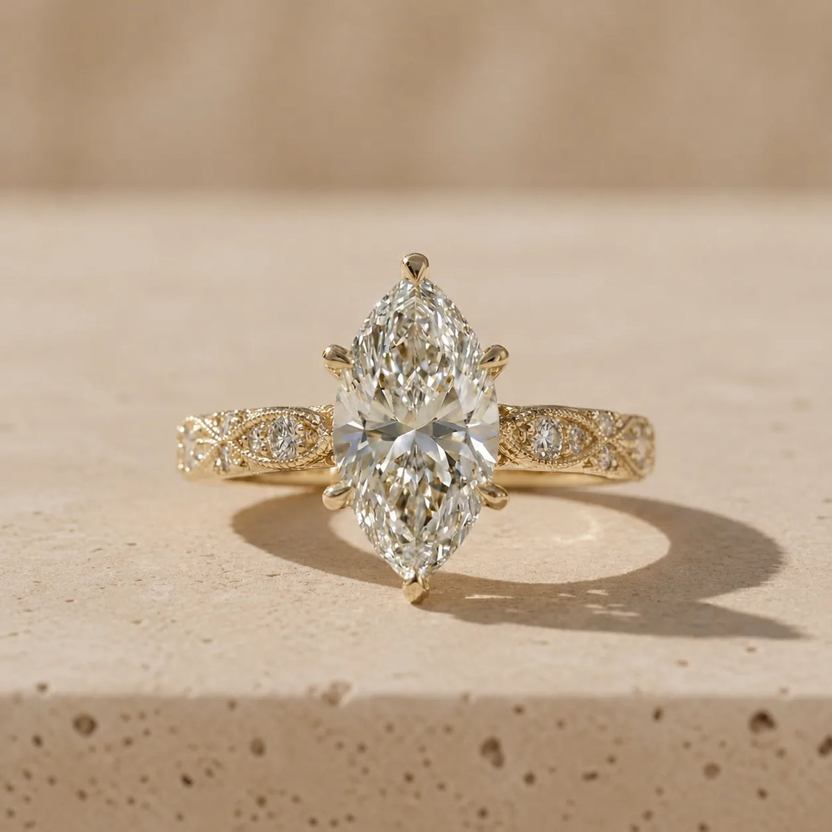 2 CT Marquise Cut Lab-Grown Diamond Milgrain Filigree Engagement Ring