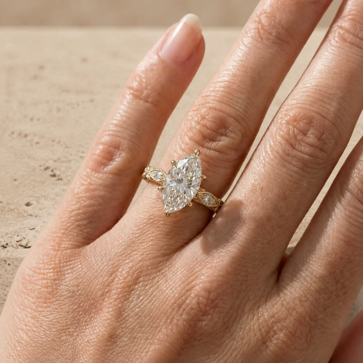 2 CT Marquise Cut Lab-Grown Diamond Milgrain Filigree Engagement Ring