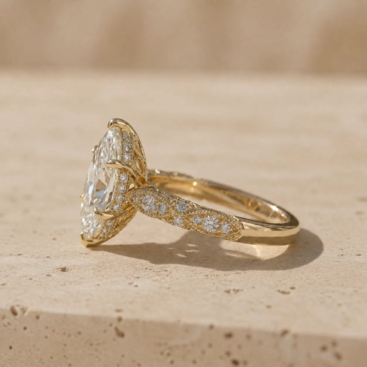 2 CT Marquise Cut Lab-Grown Diamond Milgrain Filigree Engagement Ring