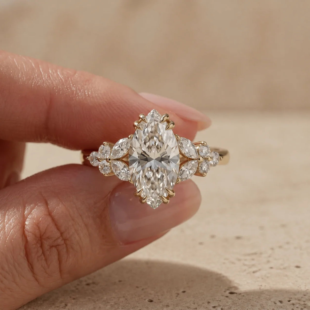 2 CT Marquise Cut Lab-Grown Diamond Split-Shank Cluster Engagement Ring