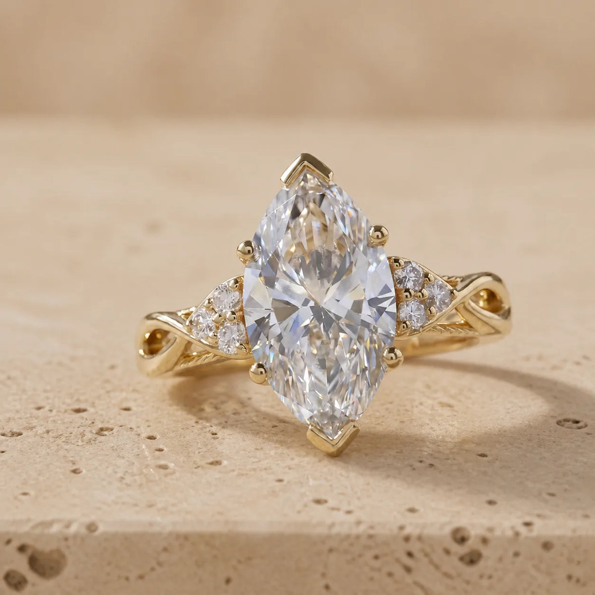2 CT Marquise Cut Lab-Grown Diamond Twist-Band Cluster Engagement Ring