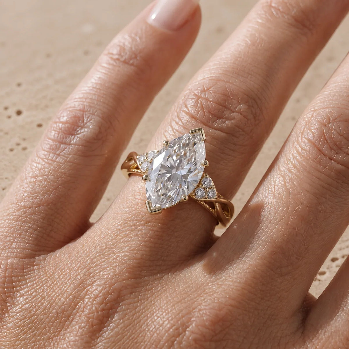 2 CT Marquise Cut Lab-Grown Diamond Twist-Band Cluster Engagement Ring