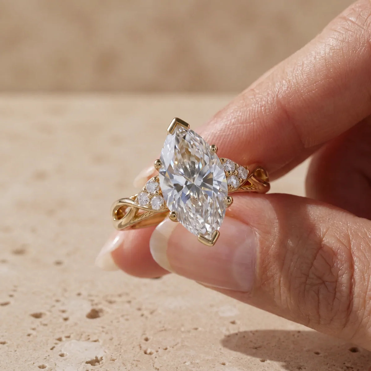 2 CT Marquise Cut Lab-Grown Diamond Twist-Band Cluster Engagement Ring