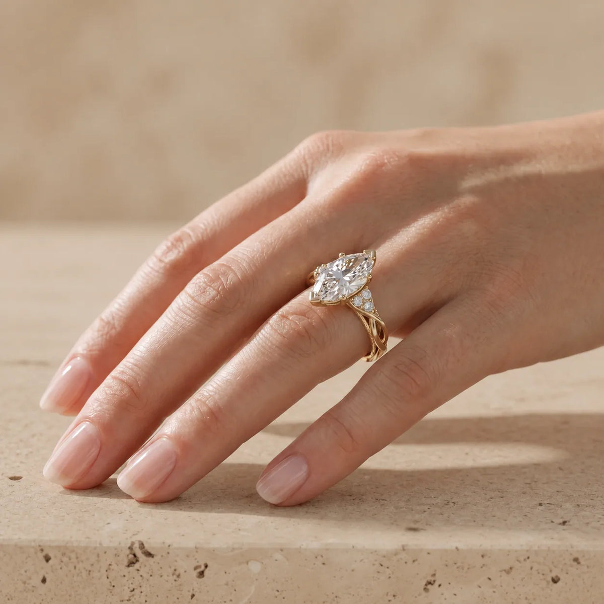 2 CT Marquise Cut Lab-Grown Diamond Twist-Band Cluster Engagement Ring