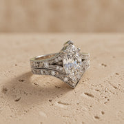 2 CT Marquise Cut Lab-Grown Diamond Vintage Filigree Bridal Ring Set