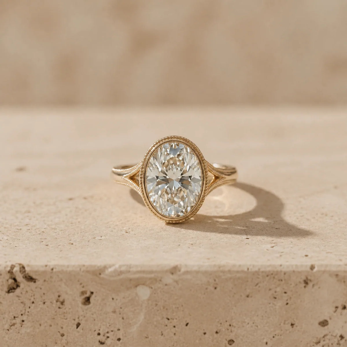 2 CT Oval Cut Lab-Grown Diamond Bezel-Set Engagement Ring
