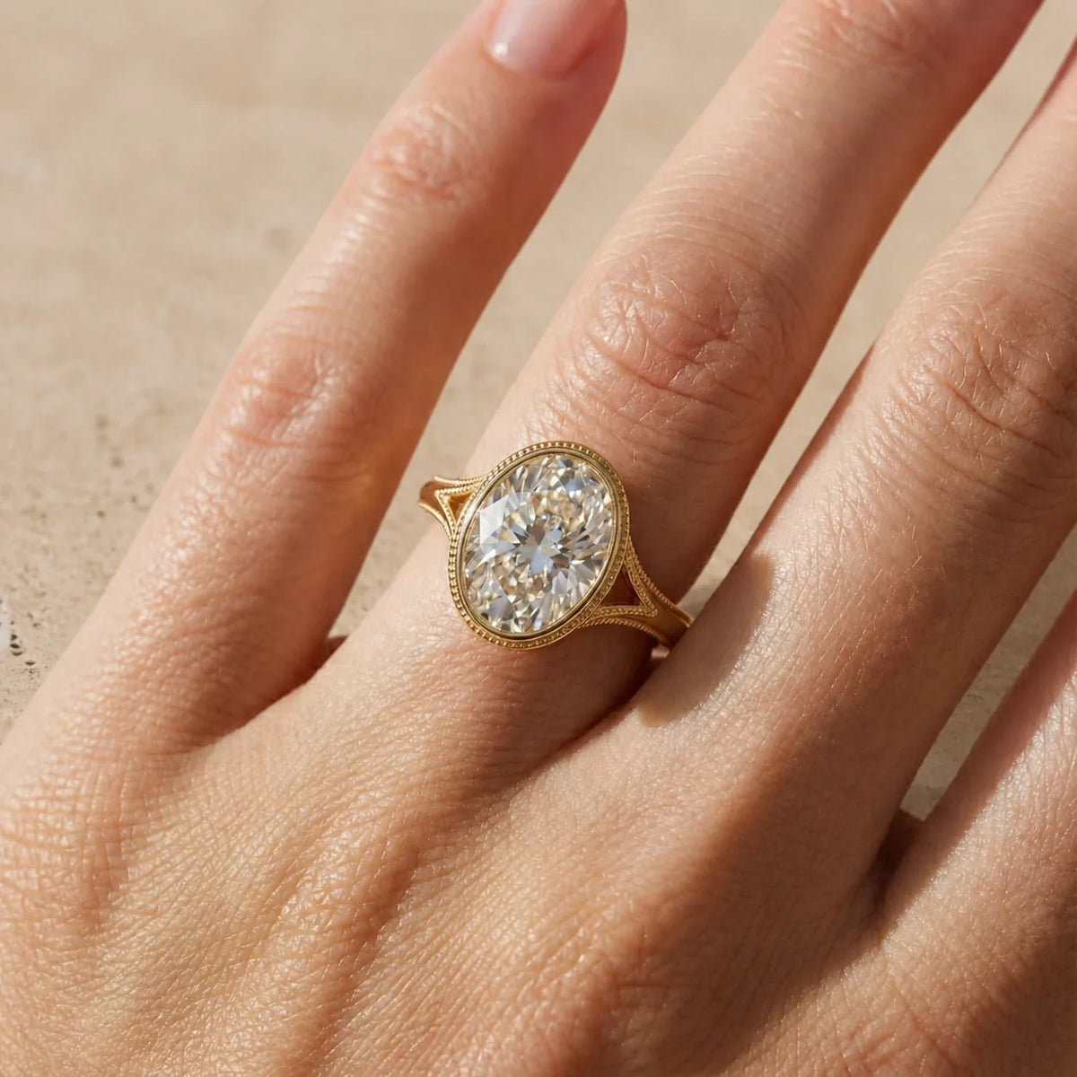 2 CT Oval Cut Lab-Grown Diamond Bezel-Set Engagement Ring