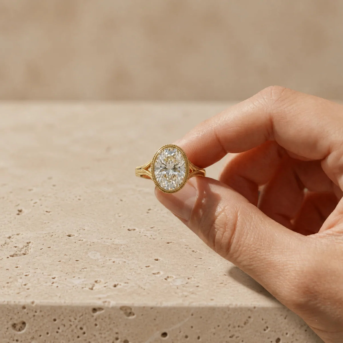 2 CT Oval Cut Lab-Grown Diamond Bezel-Set Engagement Ring