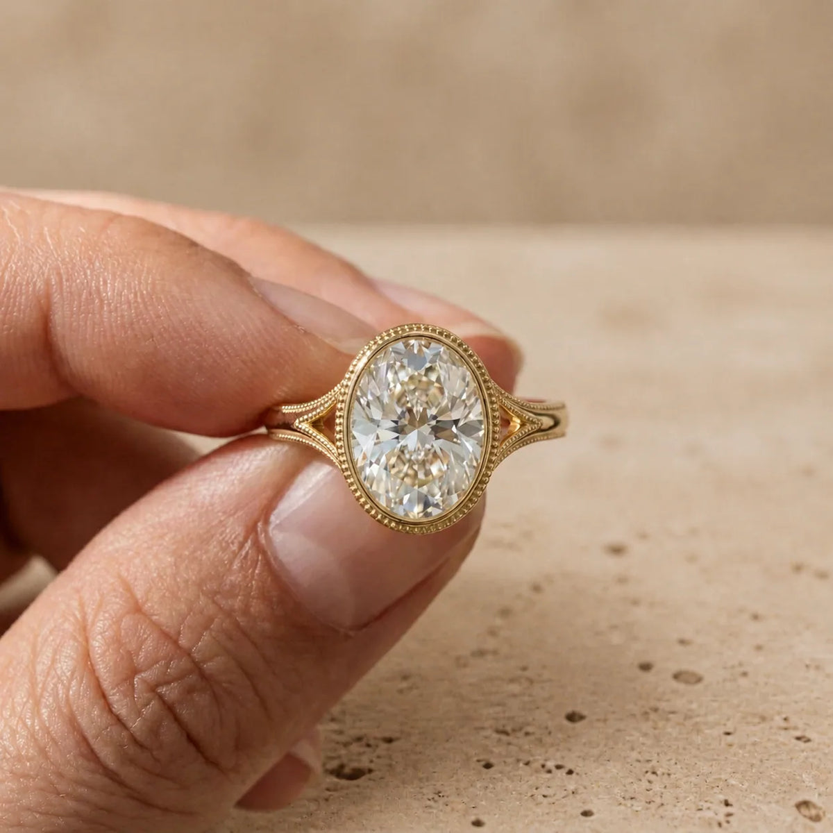 2 CT Oval Cut Lab-Grown Diamond Bezel-Set Engagement Ring