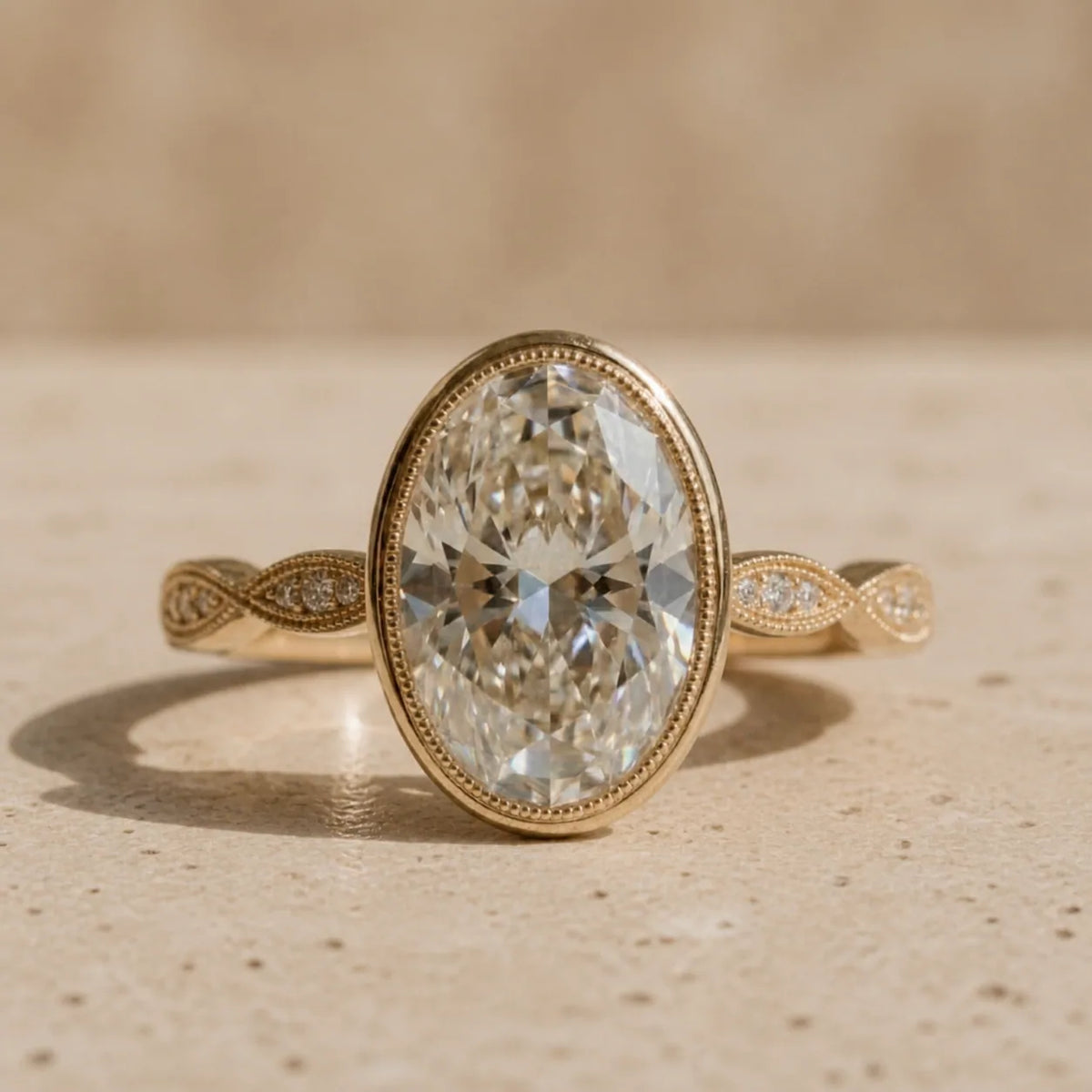 2 CT Oval Cut Lab-Grown Diamond Milgrain Bezel Engagement Ring