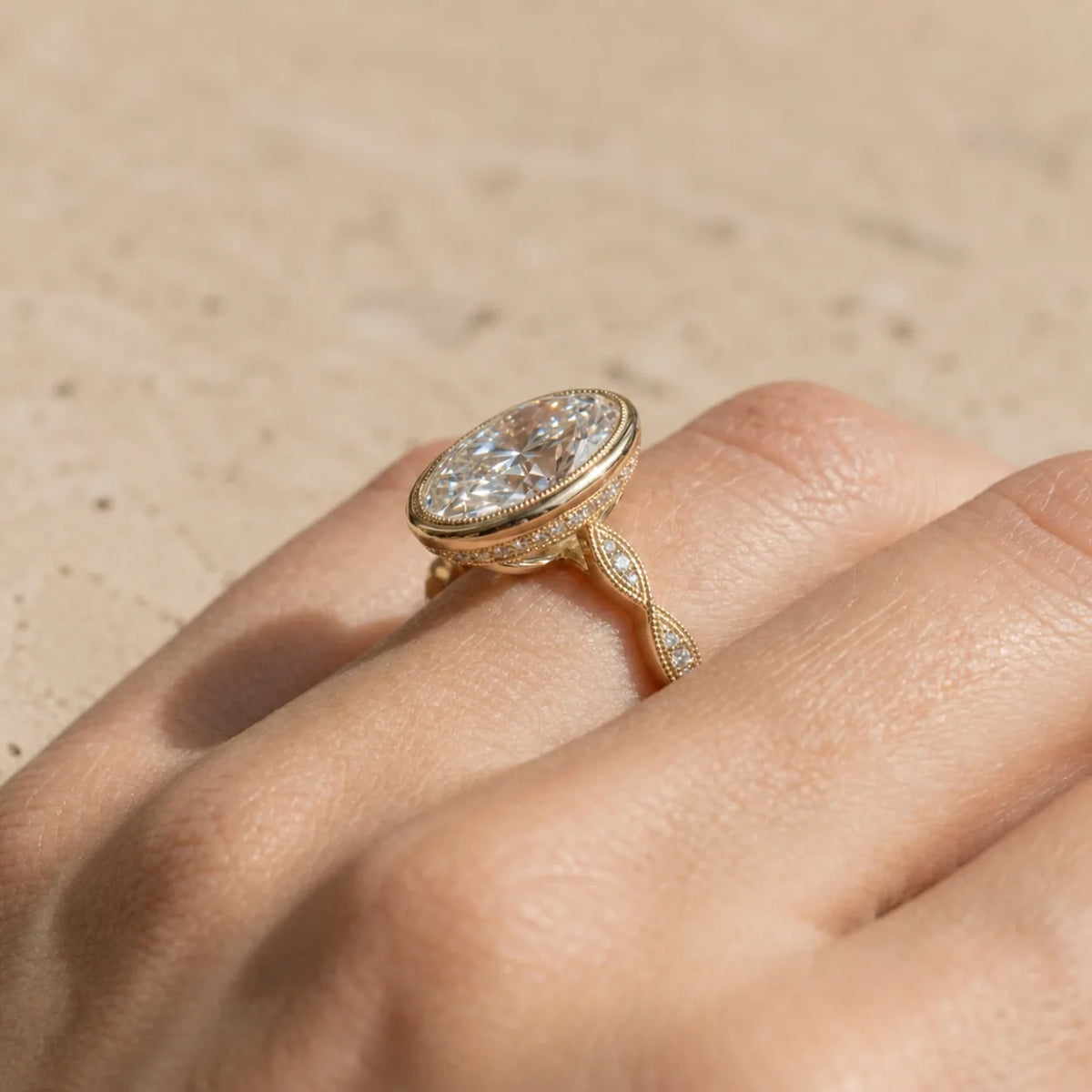 2 CT Oval Cut Lab-Grown Diamond Milgrain Bezel Engagement Ring