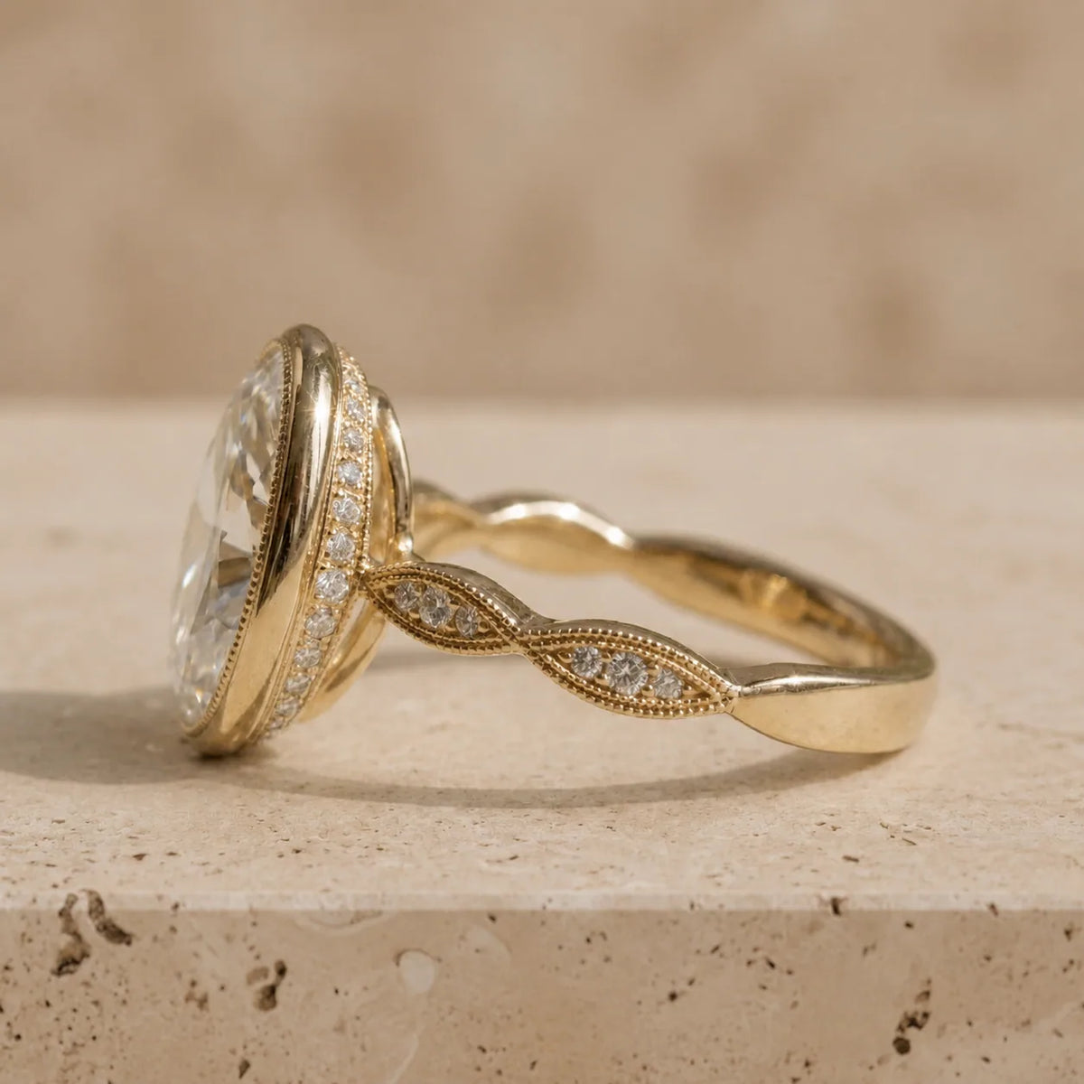 2 CT Oval Cut Lab-Grown Diamond Milgrain Bezel Engagement Ring