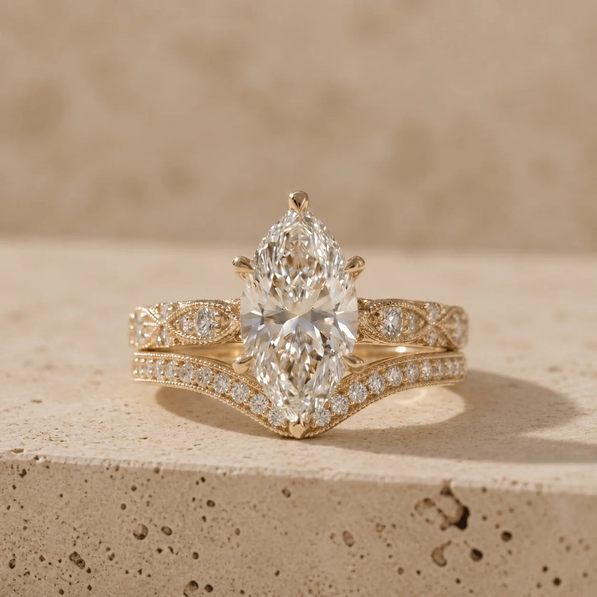 2 CT Pear Cut Lab-Grown Diamond Art Deco-Inspired Bridal Ring Set