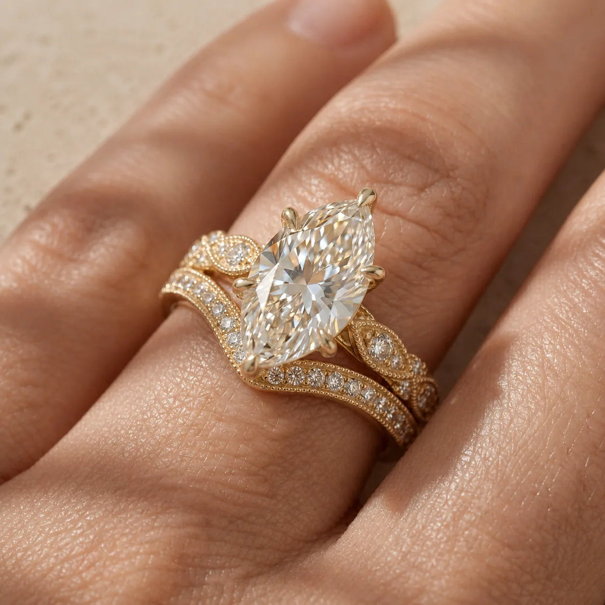 2 CT Pear Cut Lab-Grown Diamond Art Deco-Inspired Bridal Ring Set