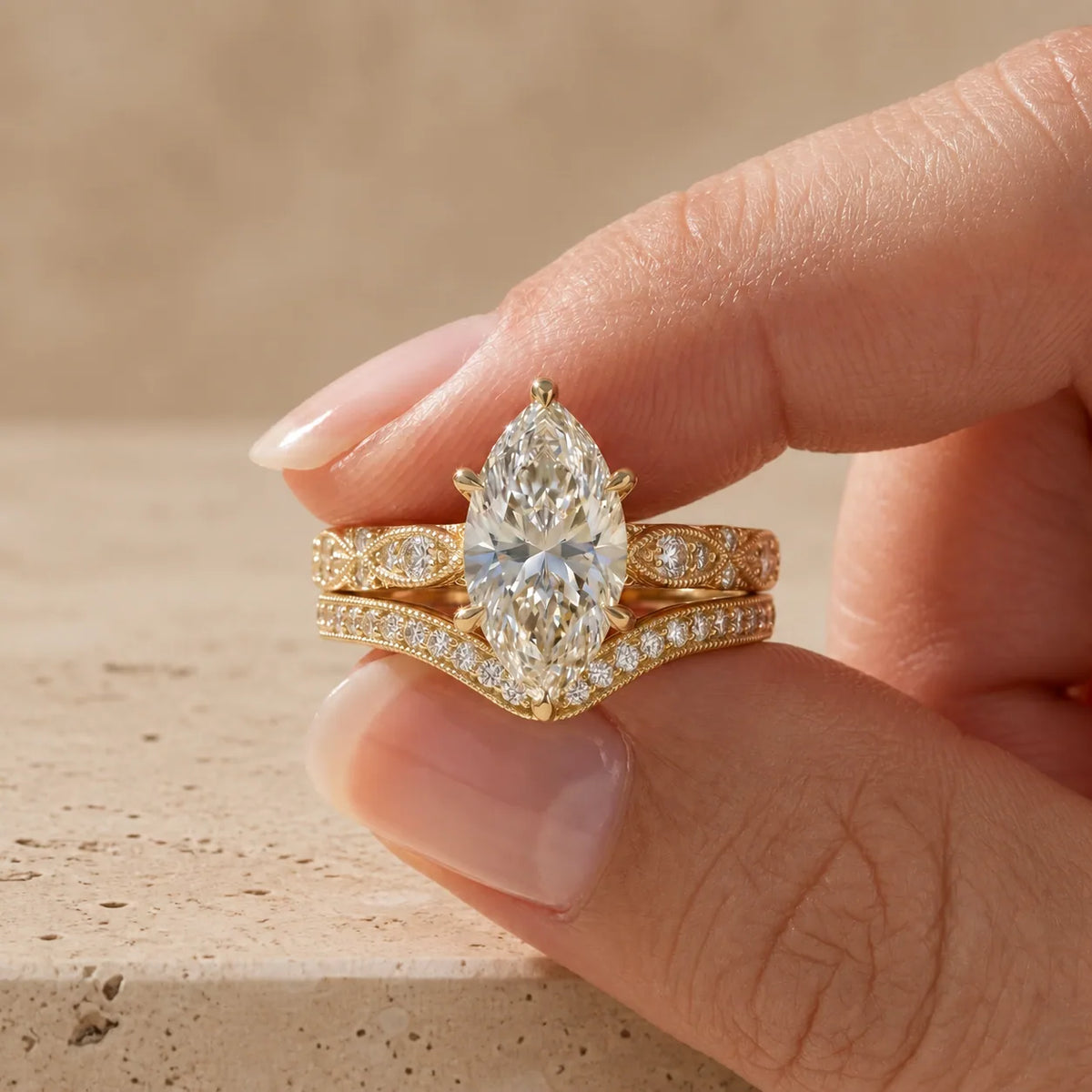 2 CT Pear Cut Lab-Grown Diamond Art Deco-Inspired Bridal Ring Set