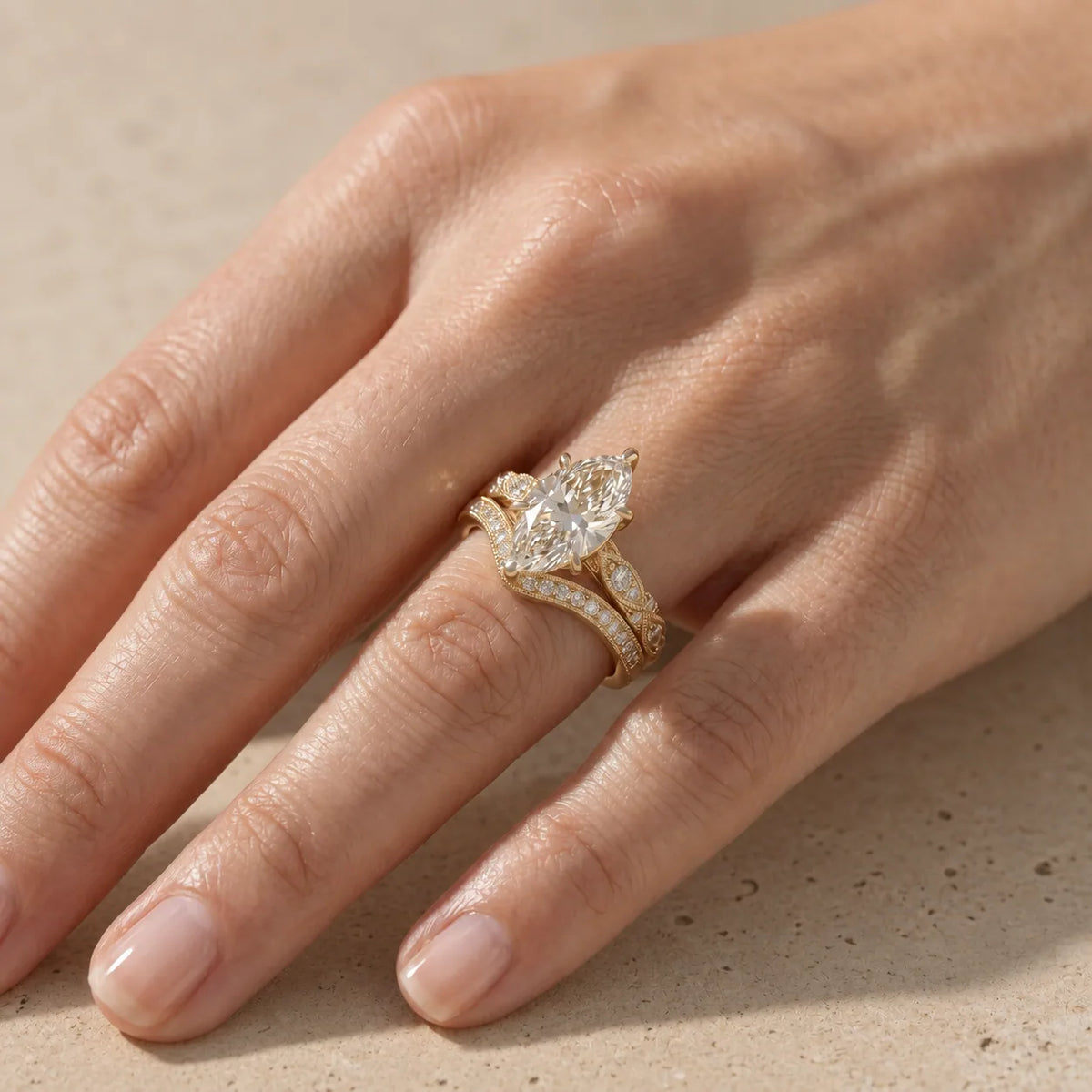 2 CT Pear Cut Lab-Grown Diamond Art Deco-Inspired Bridal Ring Set