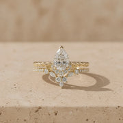 2 CT Pear Cut Lab-Grown Diamond Floral Cluster Twisted Bridal Ring Set
