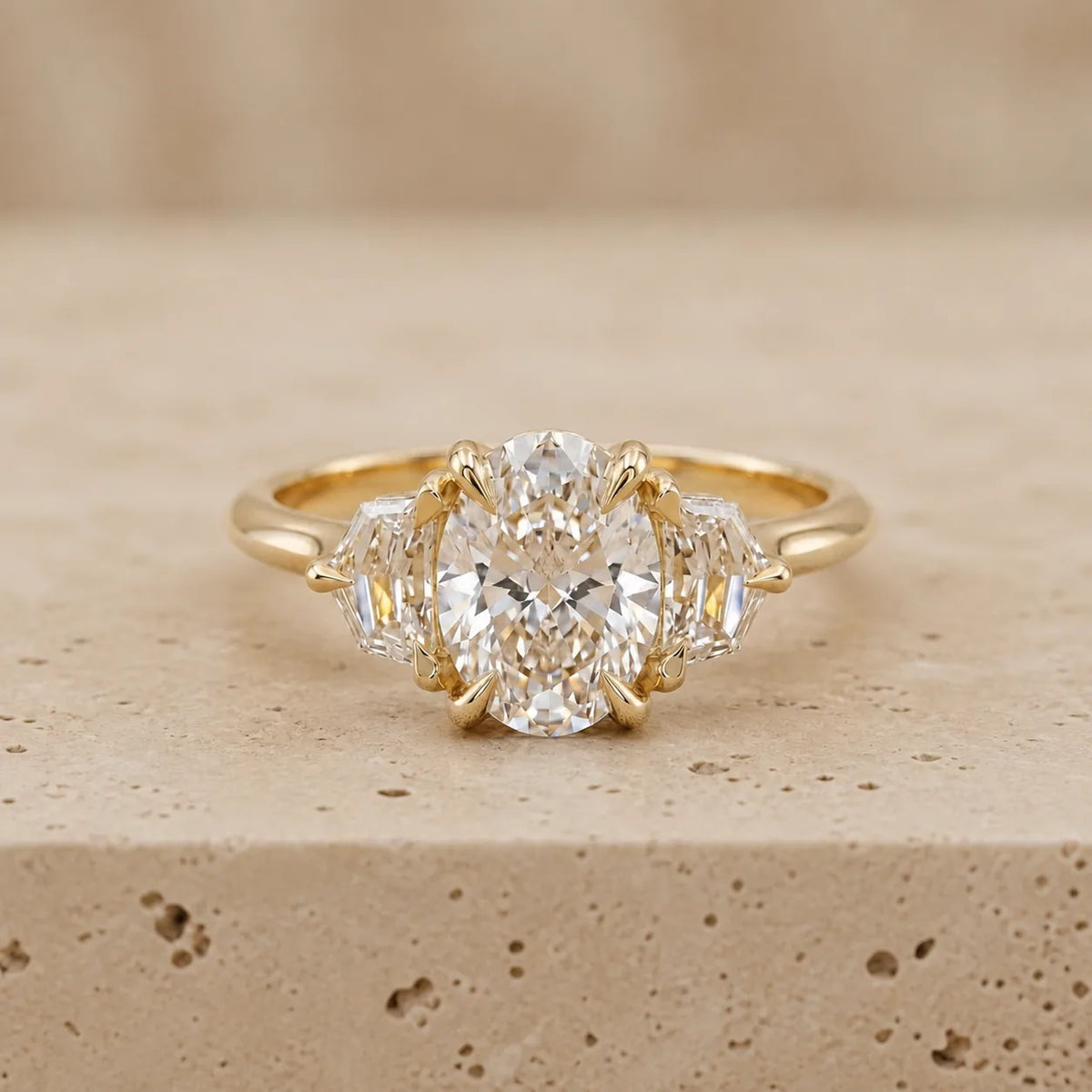 3.35 CT Oval Lab-Grown Diamond Three-Stone Engagement Ring