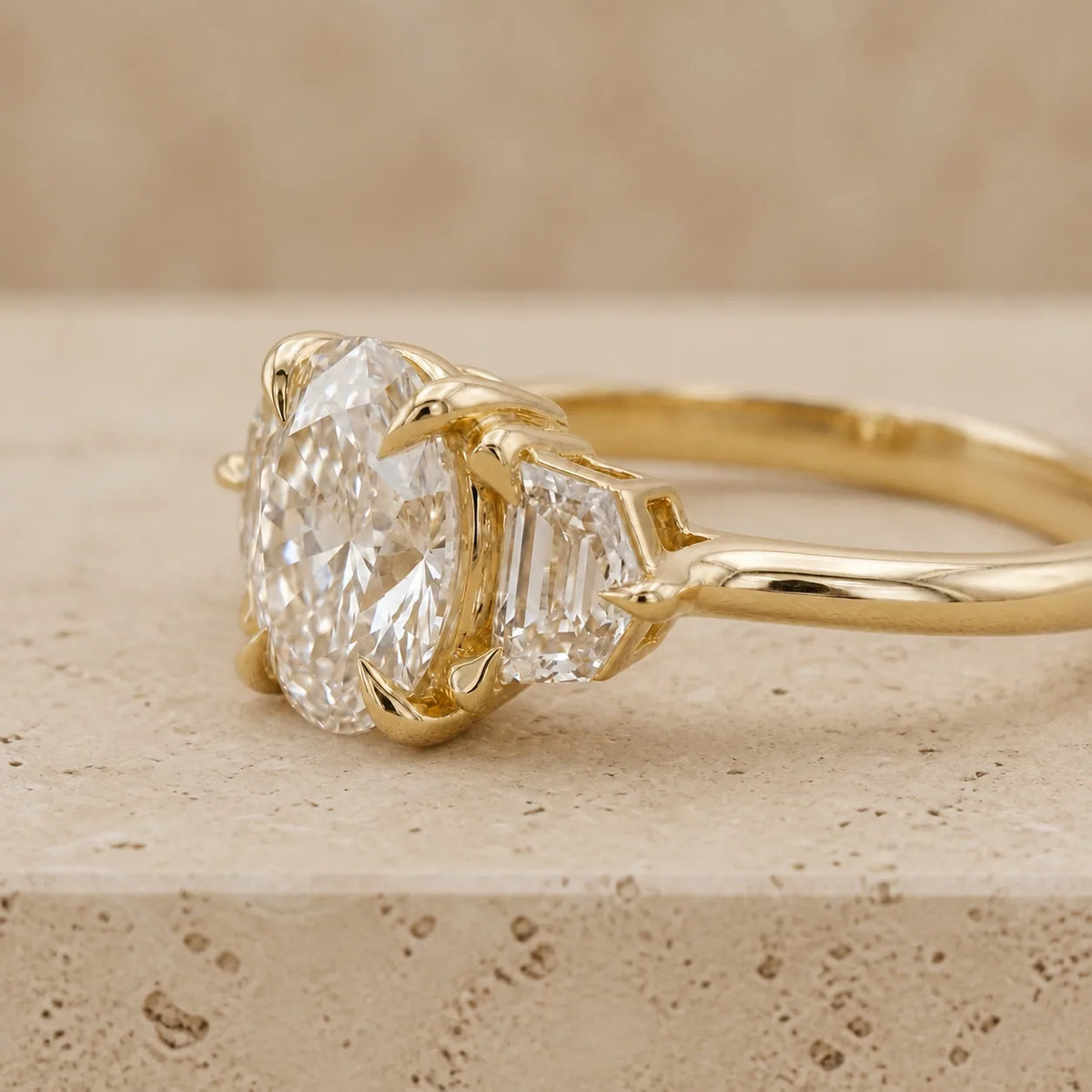 3.35 CT Oval Lab-Grown Diamond Three-Stone Engagement Ring