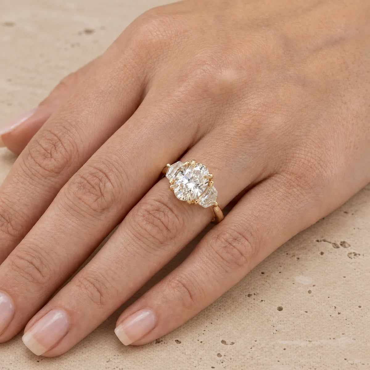 3.35 CT Oval Lab-Grown Diamond Three-Stone Engagement Ring