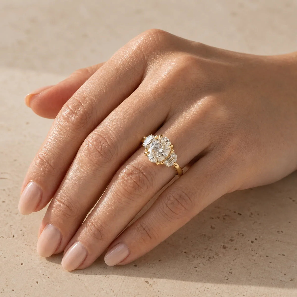 3.35 CT Oval Lab-Grown Diamond Three-Stone Engagement Ring