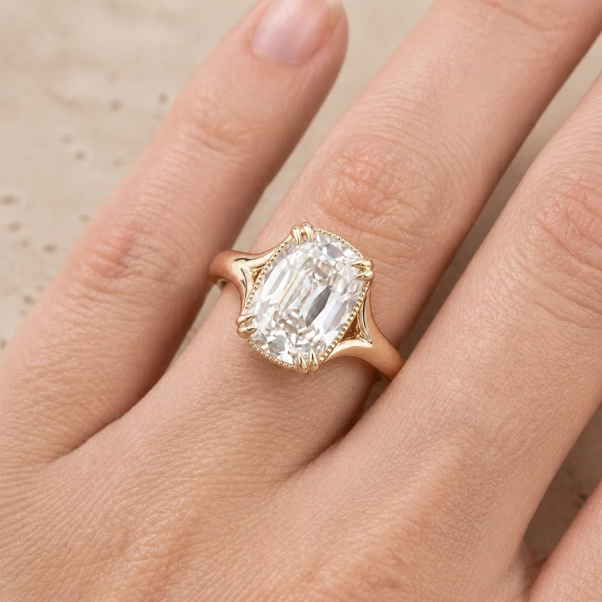 3.4 CT Old Mine Elongated Cushion Lab-Grown Diamond Art Deco Engagement Ring