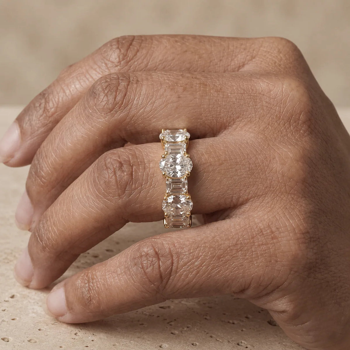 3.50 CTW Oval & Emerald Lab-Grown Diamond Alternating Eternity Band