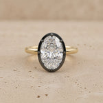 3.7 CT Oval Lab-Grown Diamond Georgian-Inspired Black Collet Button-Back Bezel-Set Engagement Ring