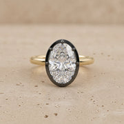 3.7 CT Oval Lab-Grown Diamond Georgian-Inspired Black Collet Button-Back Bezel-Set Engagement Ring