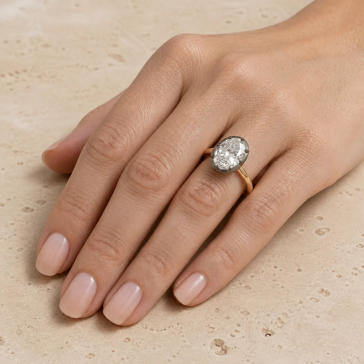 3.7 CT Oval Lab-Grown Diamond Georgian-Inspired Black Collet Button-Back Bezel-Set Engagement Ring